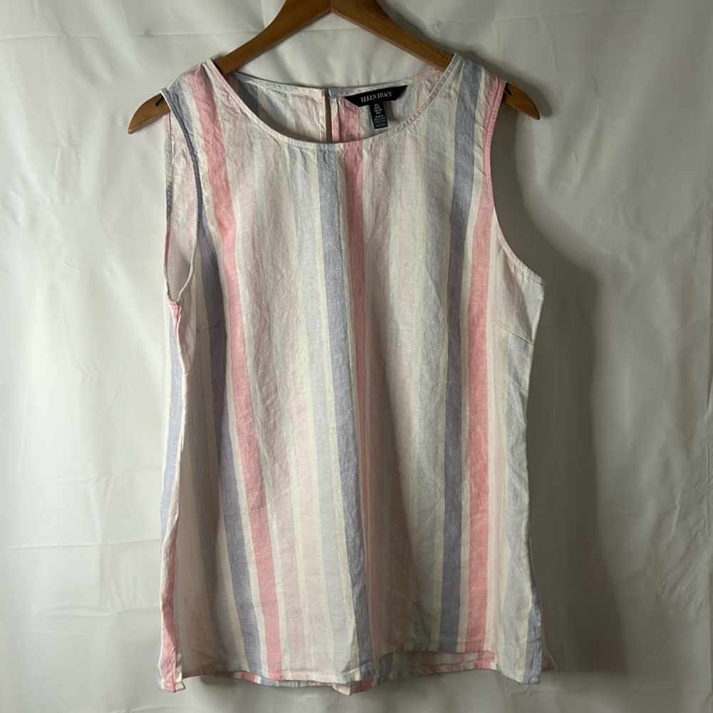 Ellen Tracy 100 % linen sleeveless top women’s size US large summer top quality